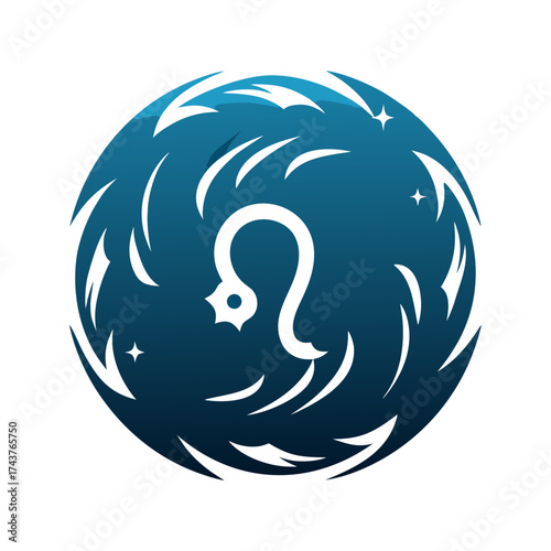 Abstract illustration of a zodiac sign Leo in a circular design  