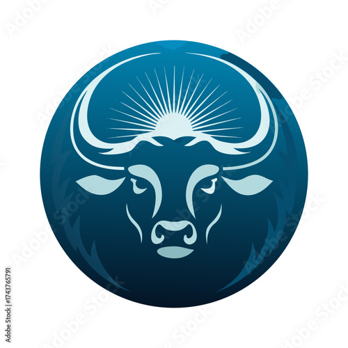 Taurus zodiac sign symbol in modern gradient style with blue tones  