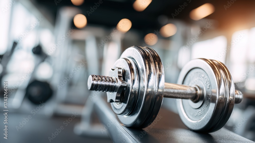 Fototapeta premium Chrome Dumbbell on Workout Bench