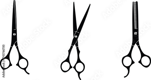 Hair Cutting Scissors Vector, Professional Barber Tools Illustration, Thinning Shears, Straight Blade Clippers, Salon Equipment Icon for Hairstyling, Cosmetology, Grooming