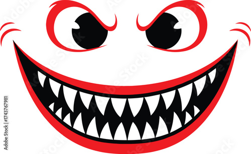 Scary face vector illustration evil smile teeth eyes design vector