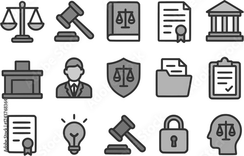 Flat Vector Law and Legal Icon Set