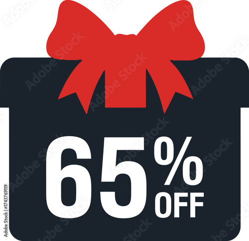 Sixty five percent off sale promotion discount offer gift box vector