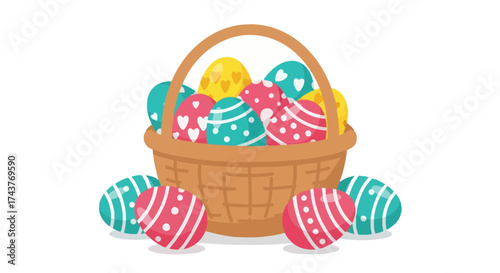Traditional Easter celebration basket with painted eggs.