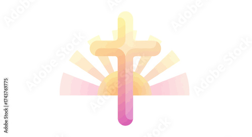 Watercolor Cross with Sunrise - Symbol of Faith and Resurrection.