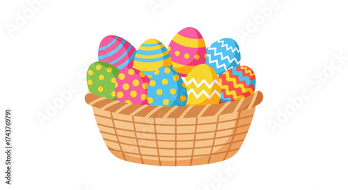 Colorful Easter Eggs in a Woven Basket.