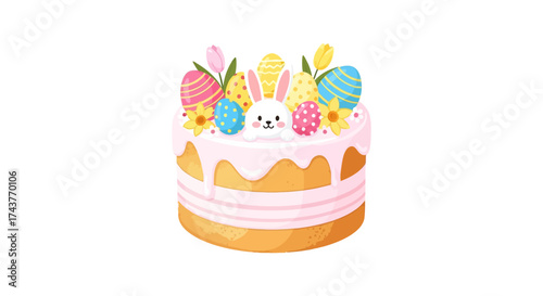 Delicious Easter Cake with Bunny and Eggs.
