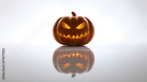 Glowing Jack-o'-Lantern on White Background