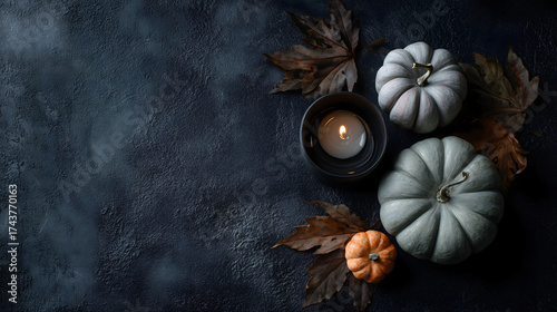 Autumn Pumpkins and Candle Still Life