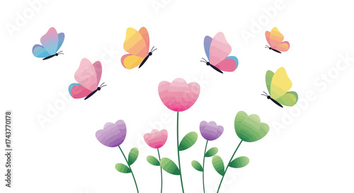 Butterflies and Flowers - A Vibrant Springtime Scene.