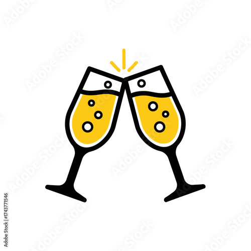 Two champagne glasses clinking in a celebratory toast.