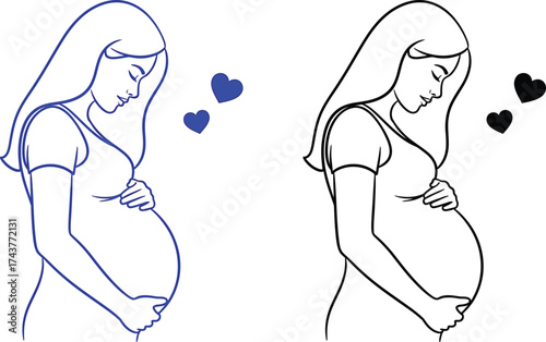 Pregnant woman line art illustration vector graphic design vector