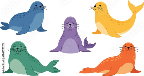 Cartoon seals illustration colorful sea animals vector image vector