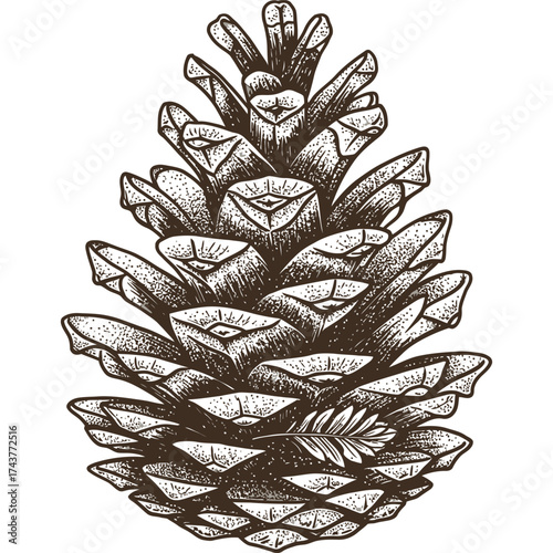 Detailed Drawing of a Pine Cone nature botanical illustration sketch stipple stippling brown white organic natural plant tree forest