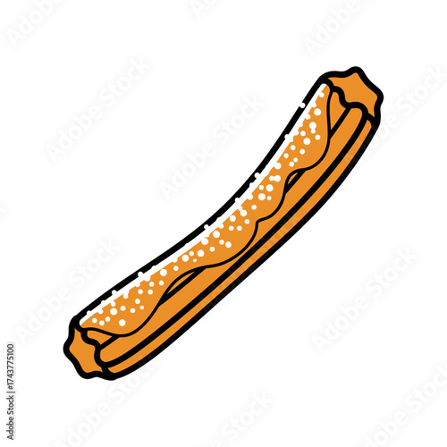 Simple cartoon illustration of a single churro pastry.