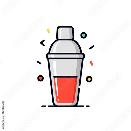 Stylized vector illustration of a cocktail shaker with red liquid.