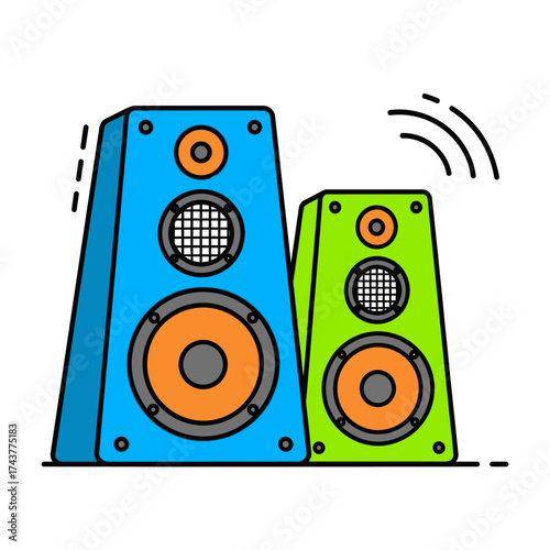 Colorful Speakers Illustration - Audio Equipment for Music and Sound.