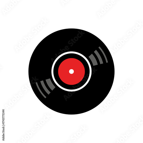Stylized Vinyl Record with Red Center and Black Disc.