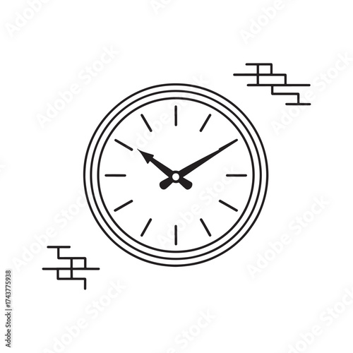 Stylized Wall Clock Displaying Ten Past Ten with Brick Decoration a Timeless Artistic Expression of Timekeeping and Architectural Elements