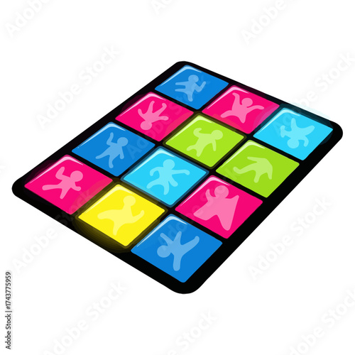 Illuminated Dance Pad with Colorful Footprint Icons for Interactive Play.