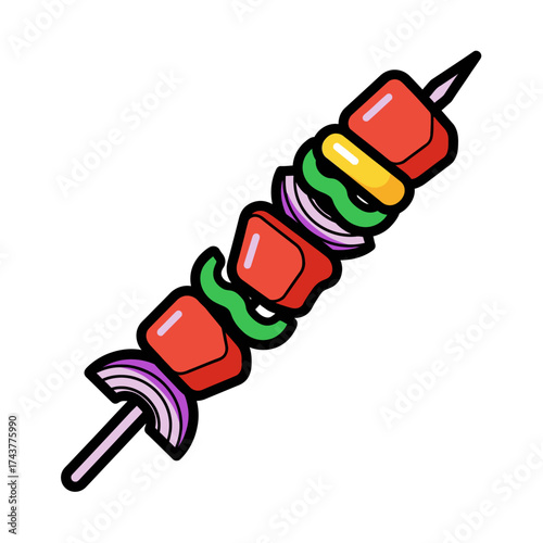 Colorful Grilled Skewer with Meat and Vegetables.
