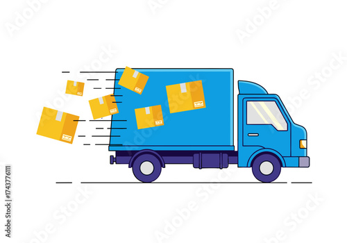 delivery truck, fast delivery, shipping truck, parcel delivery, express shipping, logistics truck, cargo truck, courier service, truck with parcels, shipping boxes, package delivery, transport truck, 
