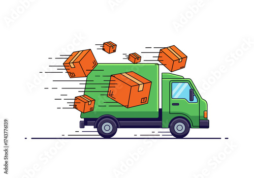 delivery truck, fast delivery, shipping truck, parcel delivery, express shipping, logistics truck, cargo truck, courier service, truck with parcels, shipping boxes, package delivery, transport truck, 