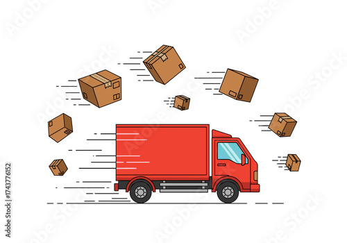 delivery truck, fast delivery, shipping truck, parcel delivery, express shipping, logistics truck, cargo truck, courier service, truck with parcels, shipping boxes, package delivery, transport truck, 