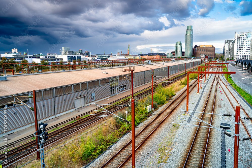 Fototapeta premium Railway Station in Copenhagen modern Vesterbro district, Denmark