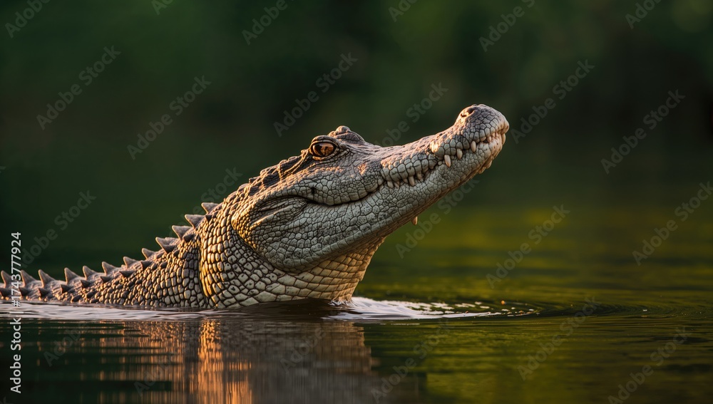 Obraz premium Adult Orinoco Crocodile coming out of the river in a tropical wetland
