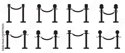 velvet rope barrier doodle hand drawn icon. Outline drawing velvet rope barrier line clip art symbol. Black rope barrier icon for event and security vector illustration.