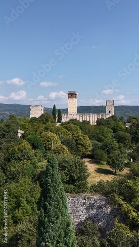 Wallpaper Mural Medieval fortress Castello di Montorio in Verona, Italy. Scenic aerial view of historic architecture and landscape. Torontodigital.ca