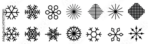 Black vector various snowflakes silhouettes set. set of black vector various snowflakes silhouettes icon, vector illustration.