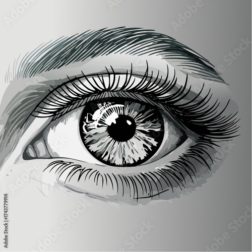 Detailed Human Eye Sketch Drawing Black and White Style