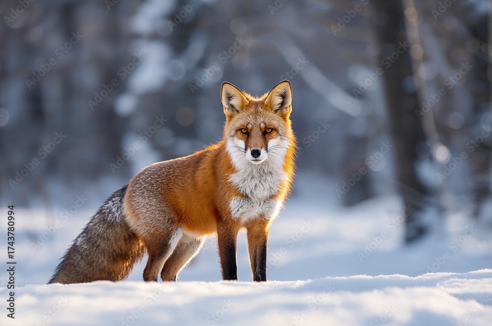 Fototapeta premium Fox with its tail curled around its body