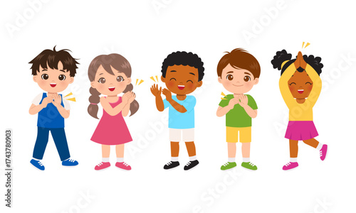 Cute boy and girl cheering and clapping hands together