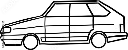 Minimalist black outline illustration of a car, symbolizing transportation, travel, vehicle design, and automotive industry. Isolated on a transparent background