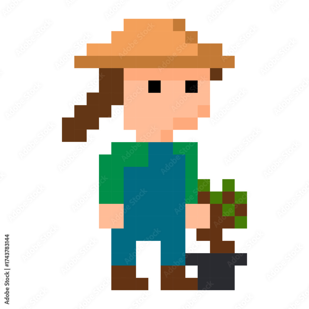Obraz premium Pixel Art Girl With Plant