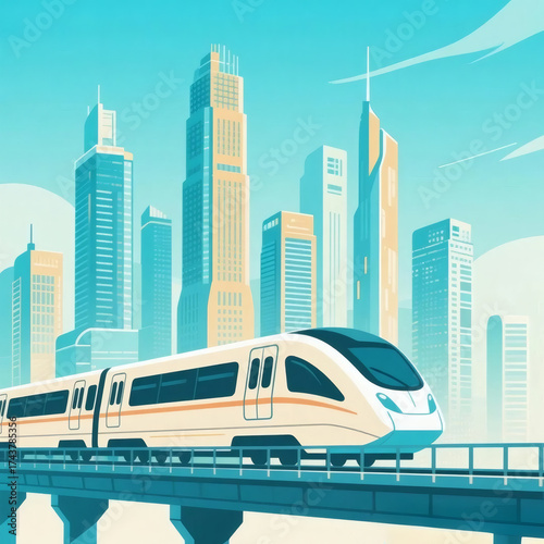Train on Elevated Railway Illustration