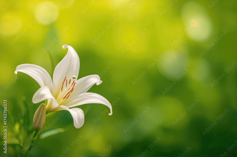Fototapeta premium Lily Flower Amidst a Blurred Green Backdrop