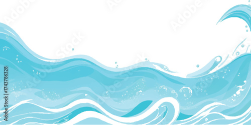 Abstract blue and white painted waves create a sense of serenity and calmness