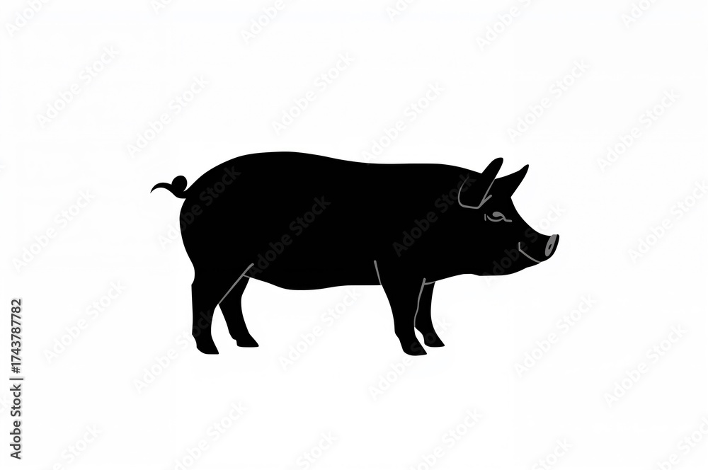 Fototapeta premium Black and white pig silhouette illustration on a plain background. Vector graphic image.