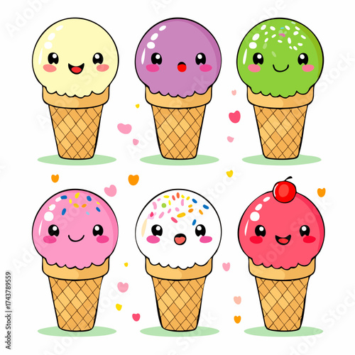 Cute Kawaii Chocolate Ice Cream Cone with Sprinkles and Winking Eye