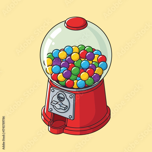 Gumball Machine Vector | Candy Dispenser Illustration | Retro Bubble Gum Toy Icon