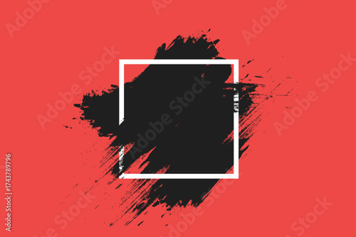 Abstract black ink splatter with a white square frame modern design element perfect for backgrounds and graphic design projects. EPS vector illustration