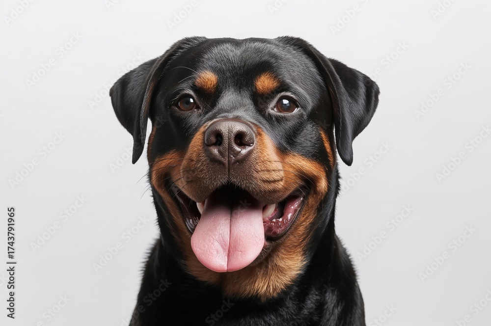 Fototapeta premium Close-up of a Rottweiler against a plain white backdrop