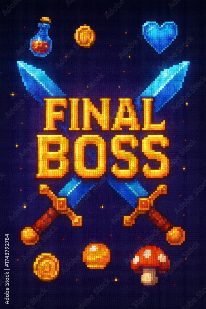 Naklejka premium Final Boss pixel art design
