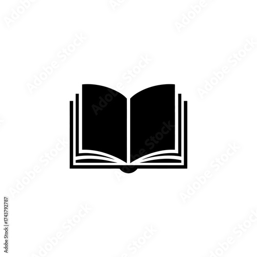 Simple black open book icon graphic symbol for knowledge reading and education