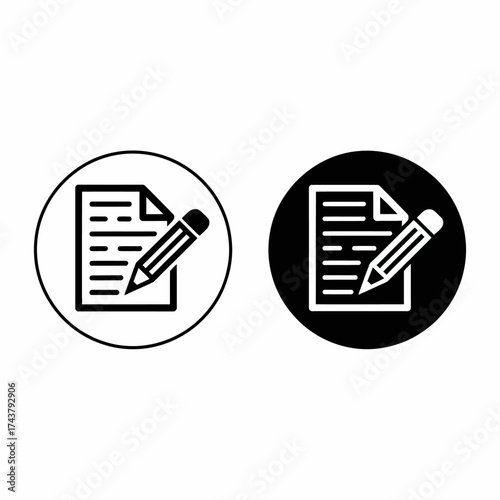 Minimalist icon set two versions document and pencil design for writing and editing