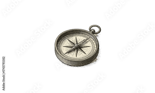 Vintage hand drawn compass with intricate details and circular design
